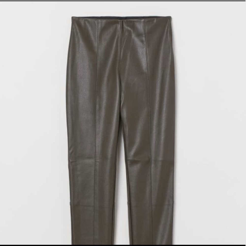 H&M olive green faux leather leggings
